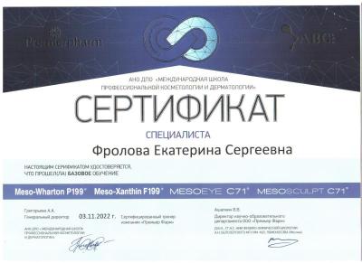 Сертификаты Фролова Екатерина Сергеевна 10