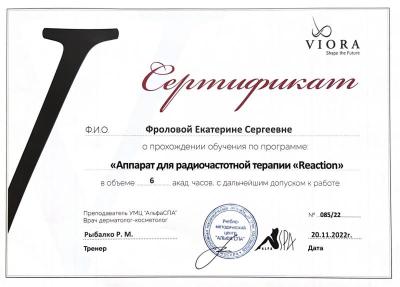 Сертификаты Фролова Екатерина Сергеевна 32